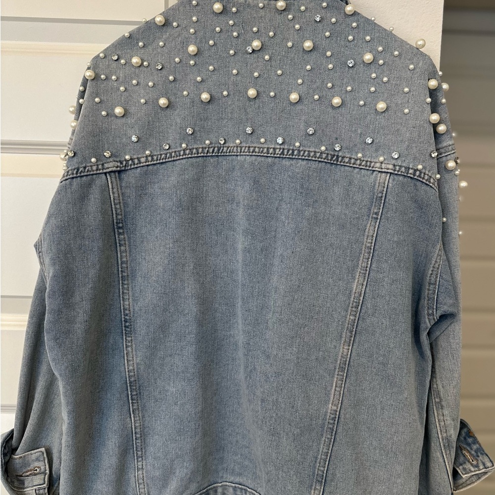 Forever 21 Blue Jean Jacket with Pearl Accents - Picture 2 of 2